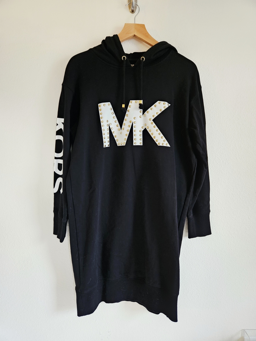 Michael Kors Black Studded 'MK' Hoodie Dress